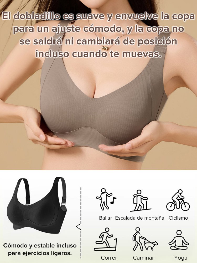 Sujetador ajustable con efecto lifting, sin costuras y con apariencia discreta para pechos grandes.