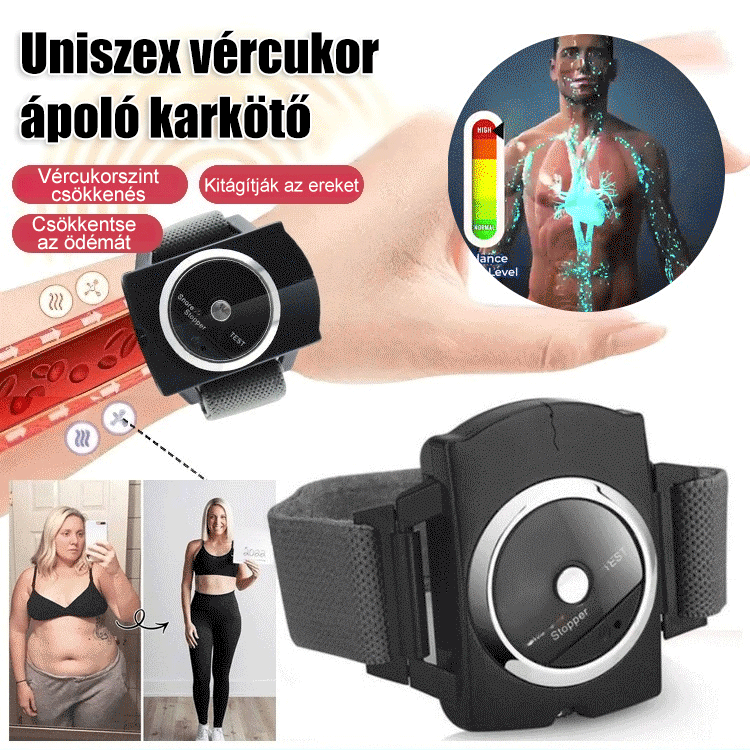Csuklóra szerelt elektronikus infravörös glükózcsökkentő és horkolásmegállító készülék