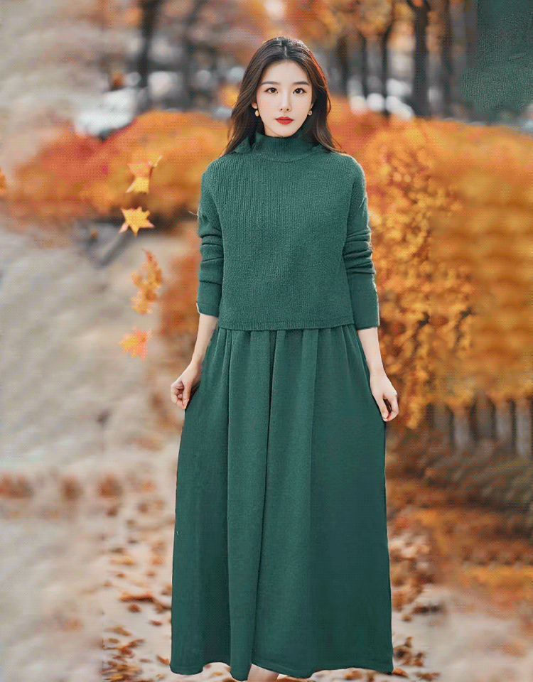 모던 도톰 미디 원피스 니트 세트