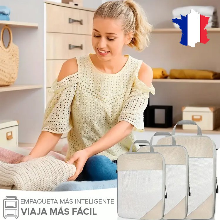 【Juego de tres piezas compresibles】 Bolsas de clasificación y almacenamiento de equipaje de viaje li