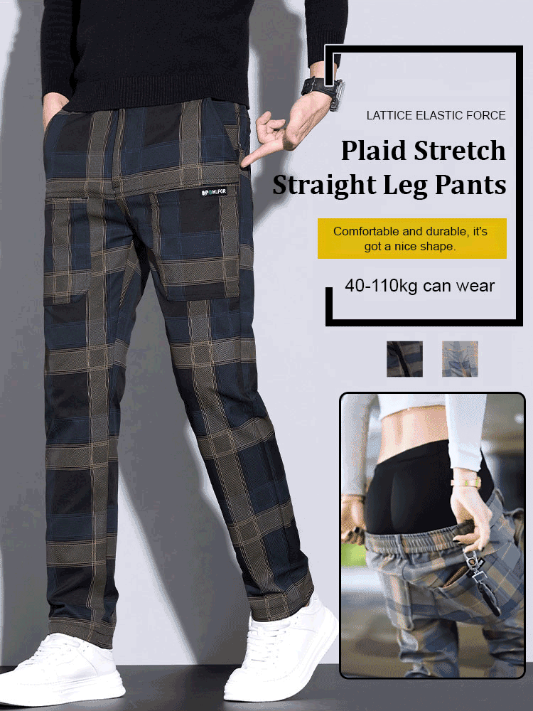 Check stretch six-pocket straight-leg trousers