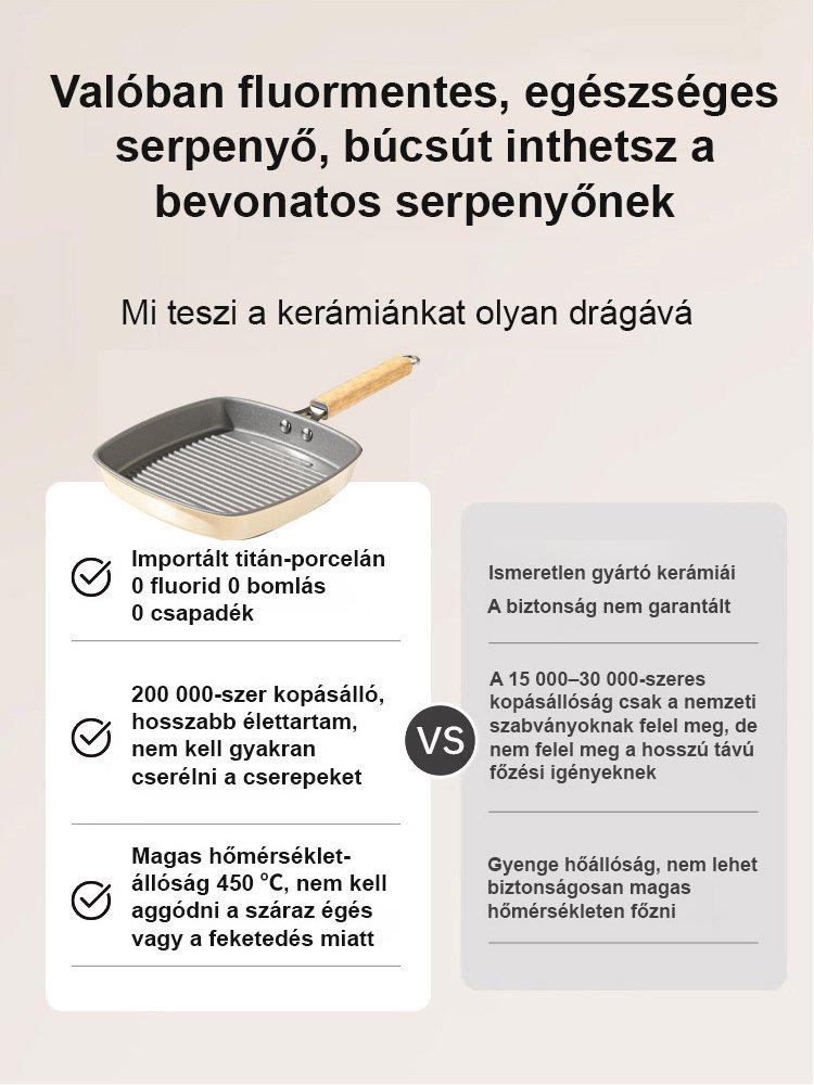 Kerámia máz nélküli steak serpenyő