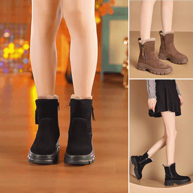 兔毛雙拉鍊雪靴