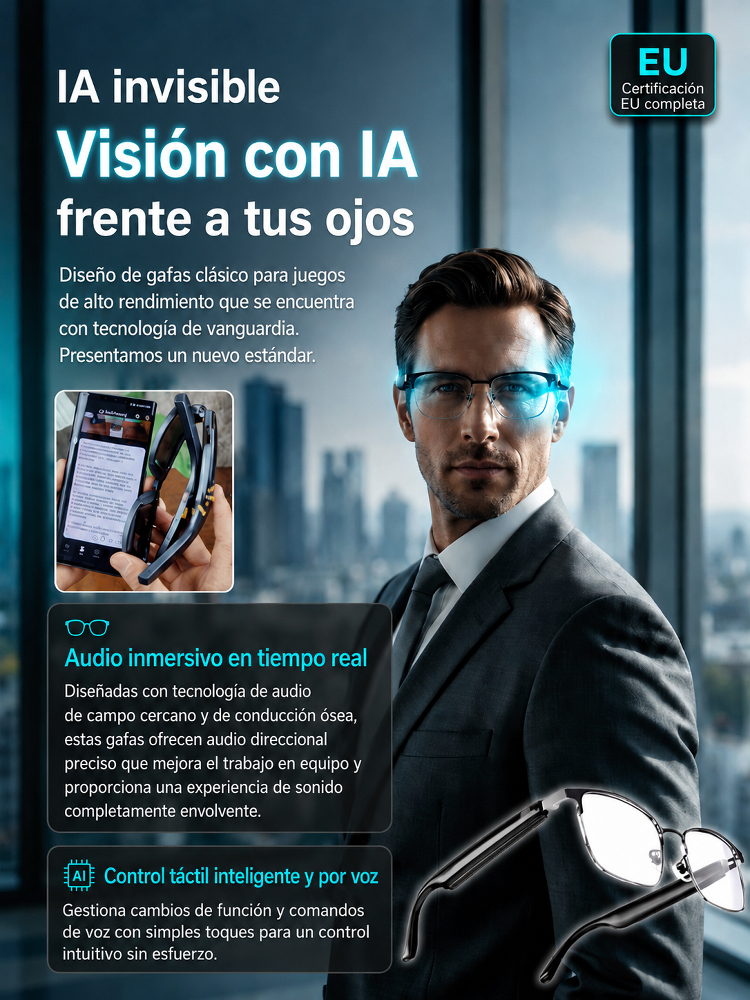 Gafas inteligentes AI con cambio de color control táctil y por voz