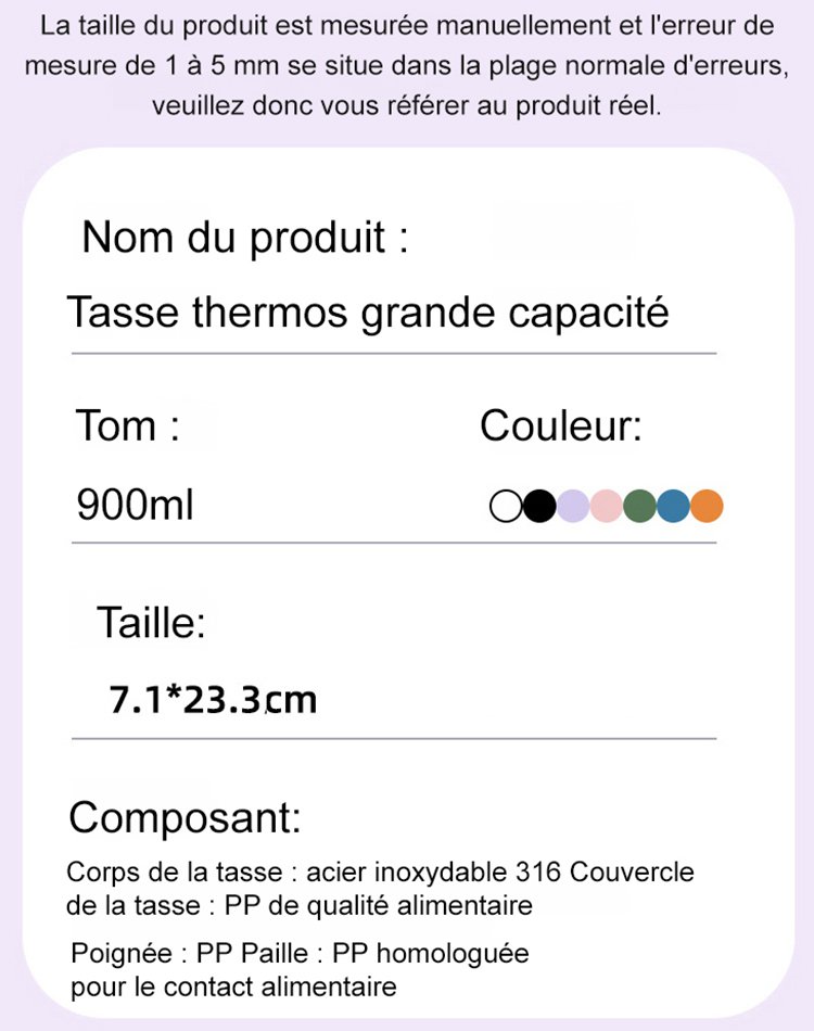 【Grande Capacité】Gobelet Isotherme pour Chaud et Froid