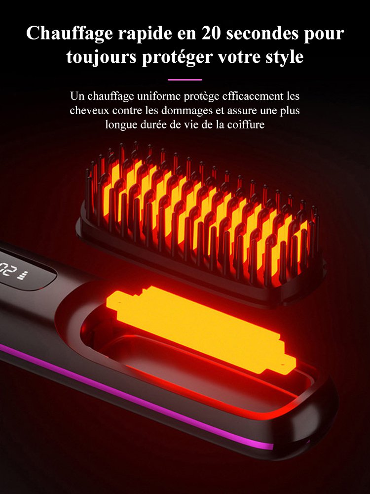 LCD sans fil céramique chauffée peigne pour cheveux plats