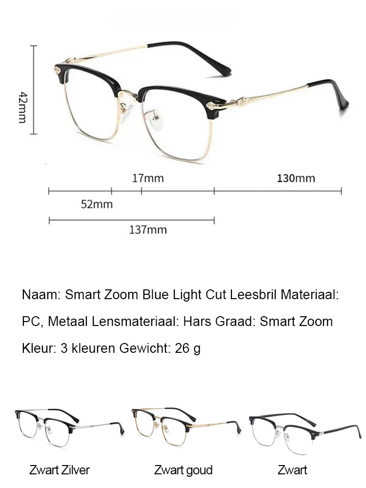 Automatische zoom anti-blauwlicht leesbril