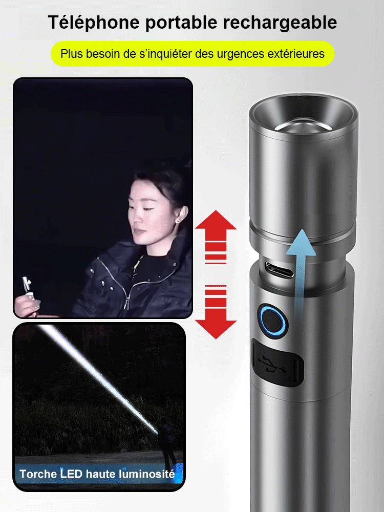 Lampe de poche laser blanche télescopique à longue portée