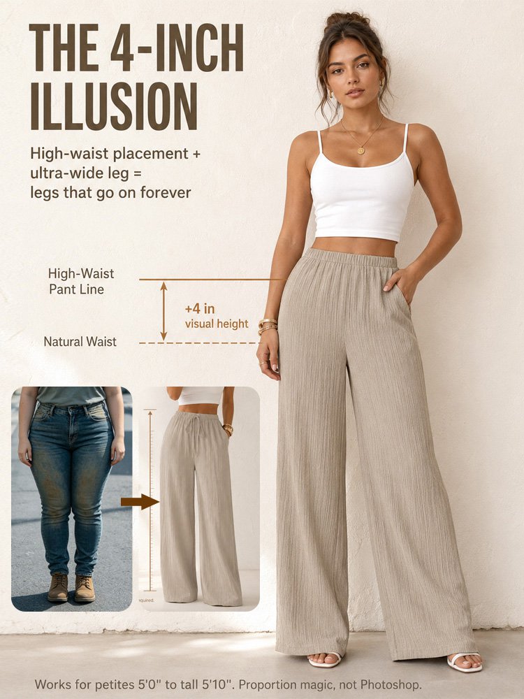 High-waisted drawstring pocket linen casual pants