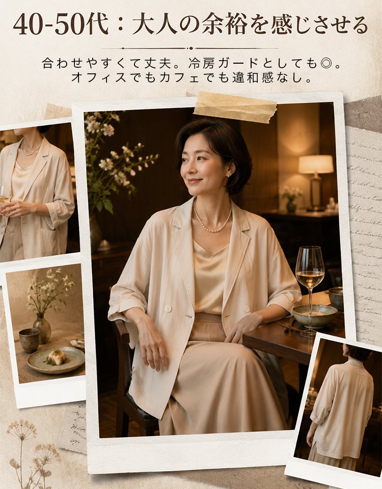 ダブルブレスト・ゆったりシルエット薄手レディースジャケット