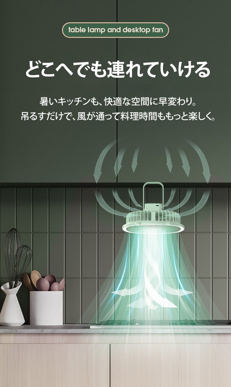 卓上に置いたライト付きファン