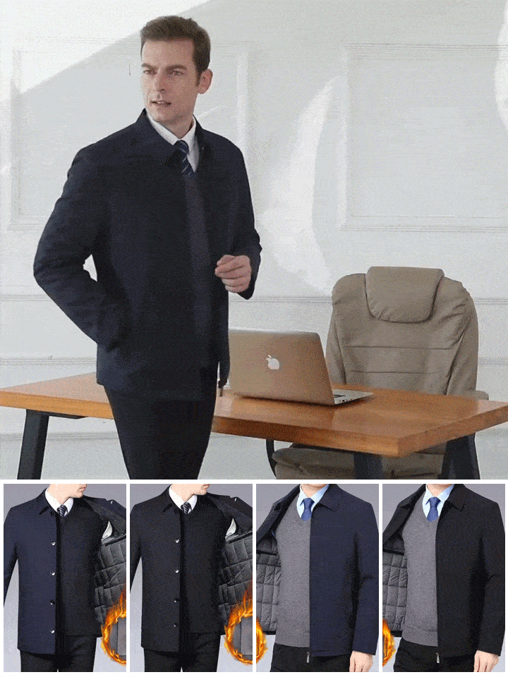 جاكيت مبطن دافئ بستايل تجاري راقي وياقة وطية 