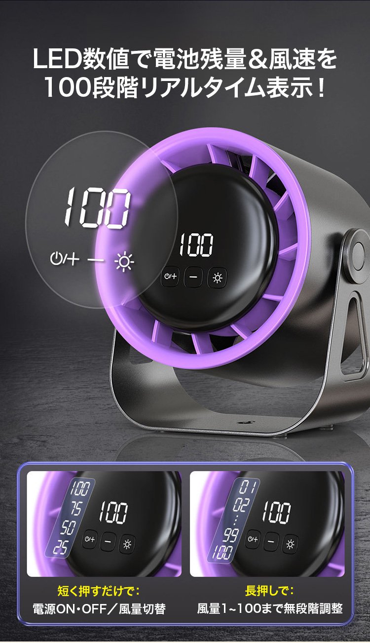 コンパクトな卓上サーキュレーターをデスクに置いた様子