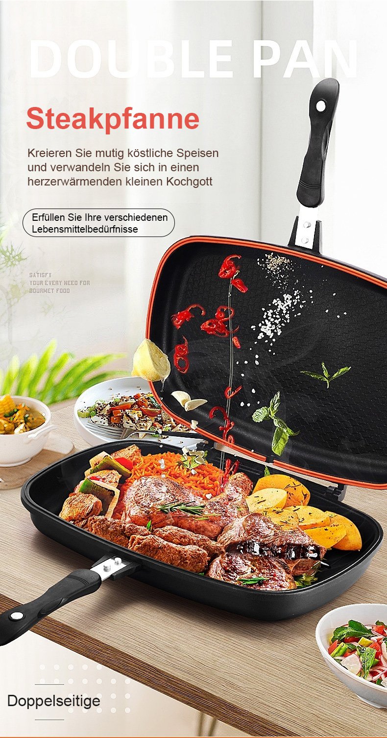 Steakbratpfanne aus Aluminiumdruckguss auf dem Herd