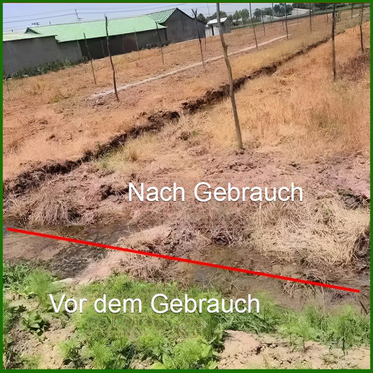 Gründliches Unkrautentfernen, schadet dem Boden nicht, eine Flasche reicht für 3-5 Morgen Land.