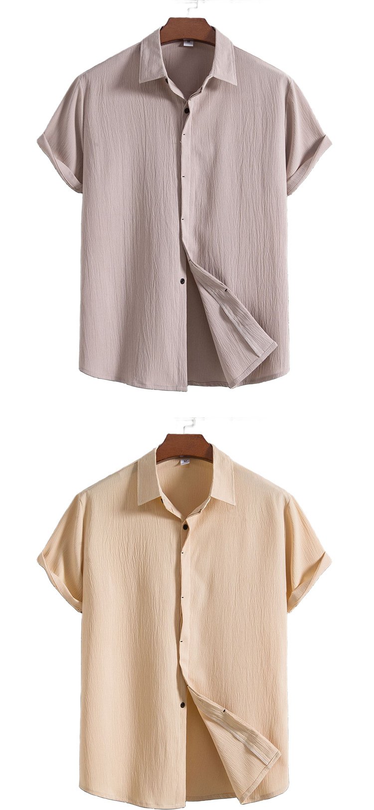 綿麻カジュアルシャツのボタンと襟元のディテール