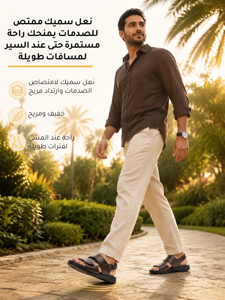 صندل رجالي من جلد البقر الطبيعي (طبقة أولى) بتصميم فيلكرو