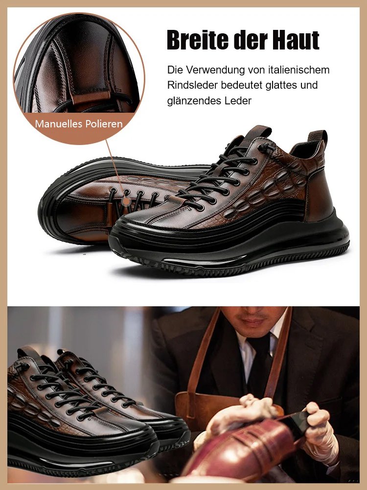 Italienische leichte Luxus-Herrenschuhe mit Krokodilmuster und dickem Boden und Luftpolster