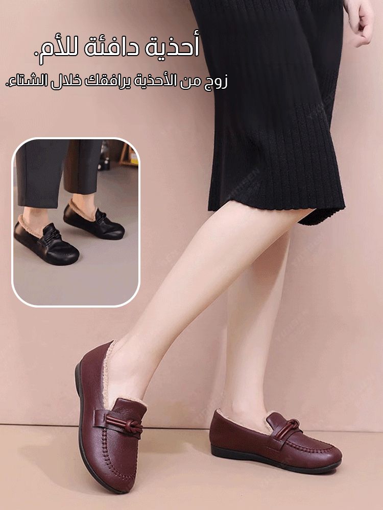 حذاء جلدي راقي كاجوال مع بطانة صوف دافئة من مجموعة الشتاء الجديدة للنساء 