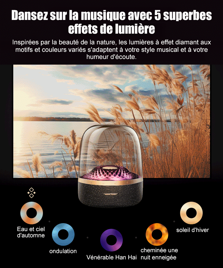 Nouvelle enceinte Bluetooth avec éclairage coloré en verre émaillé.