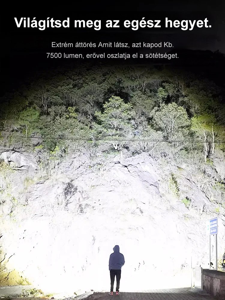 Erős LED-es, állítható fényszóróval ellátott kültéri zseblámpa.
