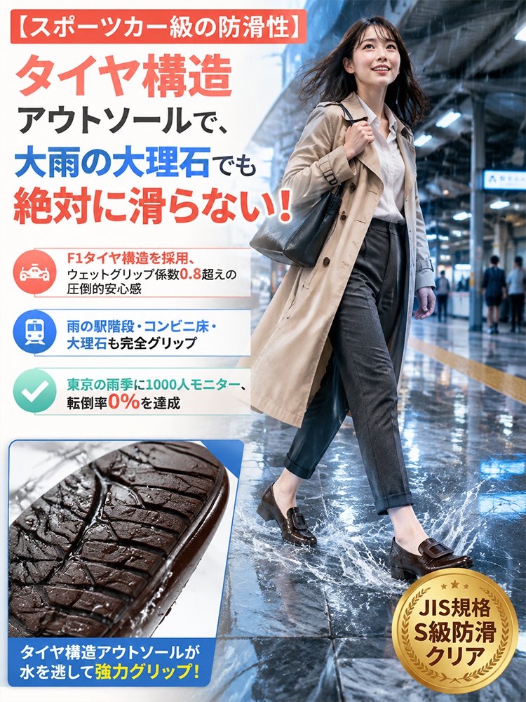 【疲れ知らず】スクエアトゥ美脚ローファー