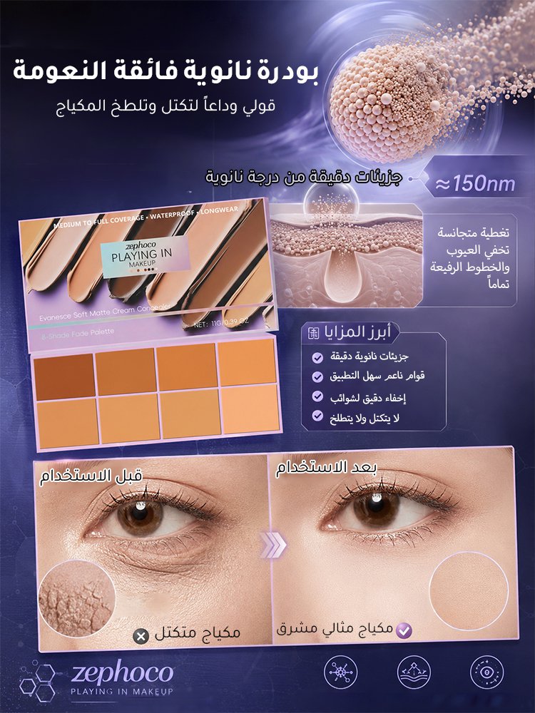 مصحح لون البشرة المطفي مع ألوان مختلفة لإخفاء الشوائب وتحديد الملامح