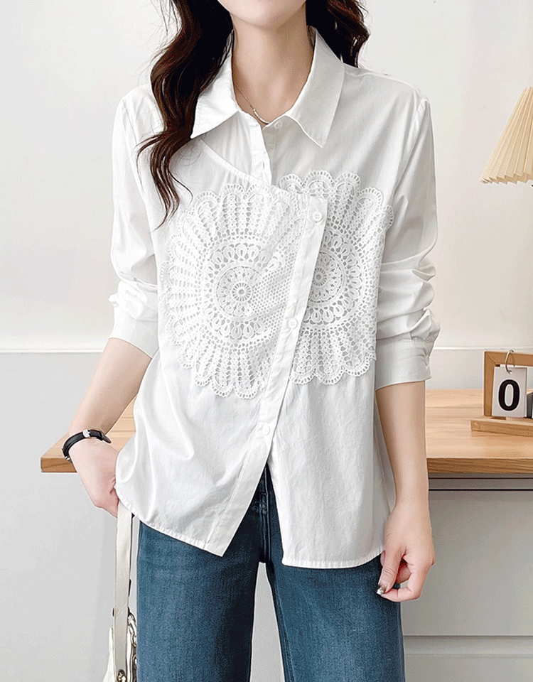 불규칙 패치워크 여성 블라우스