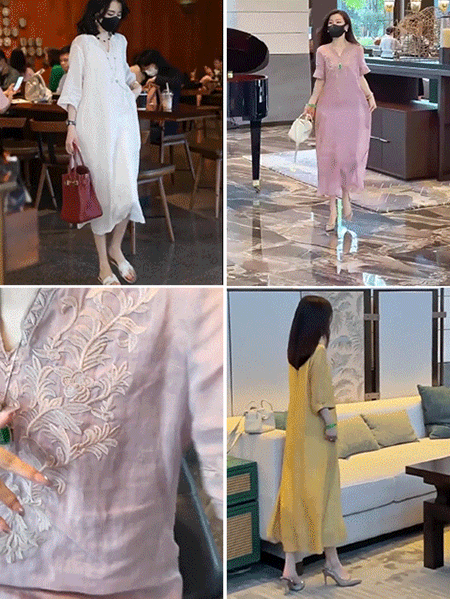 고급 삼베 자수 원피스