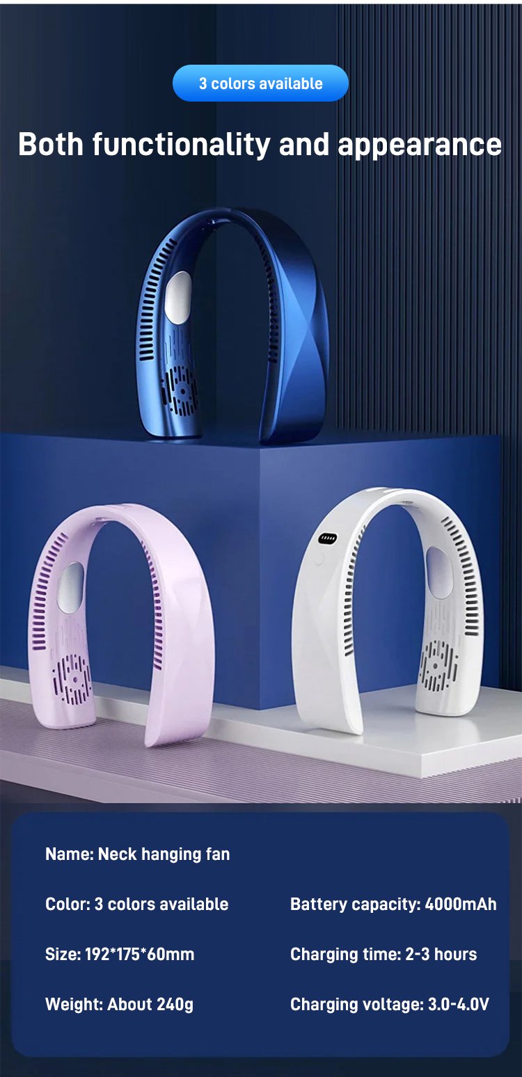 Portable neck fan with dual fan heads for extra airflow