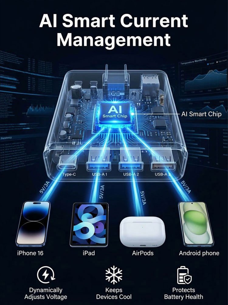 [Extends Battery Life] Multi-port Universal Charger