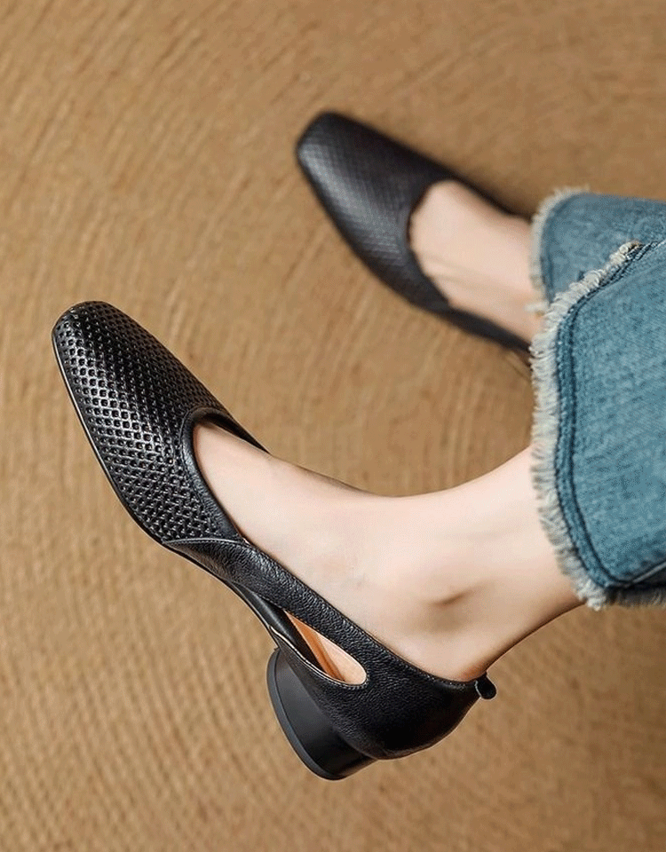 프렌치 스타일 천연 가죽 펌프스