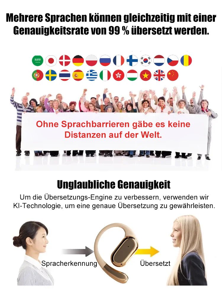 (Übersetzt 144 Sprachen) Hochgeschwindigkeits-Bluetooth/Intelligentes Übersetzungs-Headset