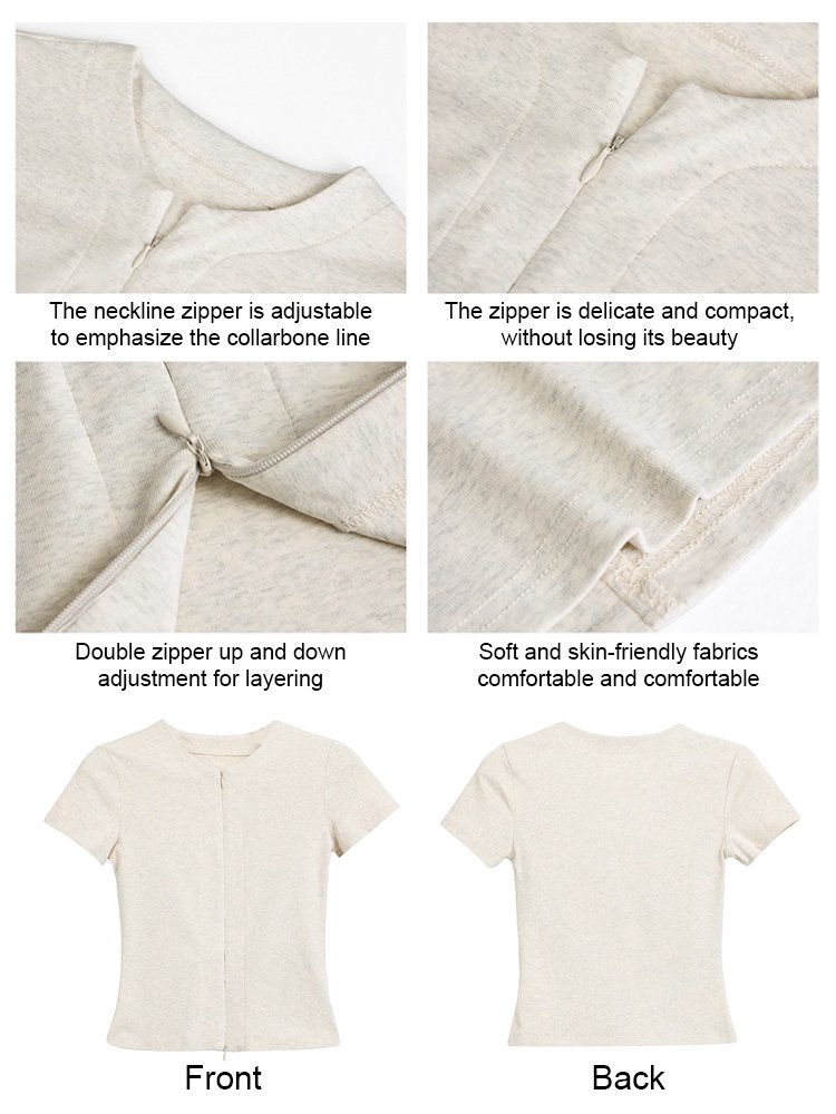 Double-zipper slim-fit short-sleeved shirt