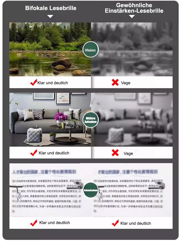 Intelligente, farbwechselnde, ultraklare, randlose Presbyopiebrille mit Zoomfunktion