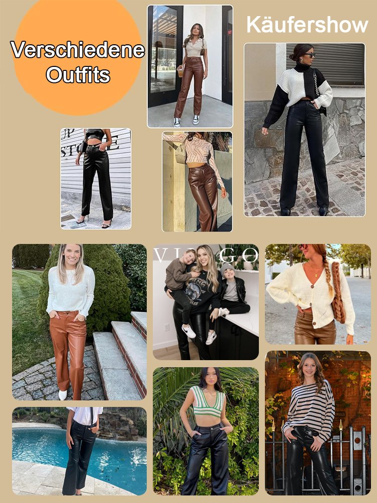 Klassische, vielseitige, schlankmachende Lederhose mit weitem Bein 