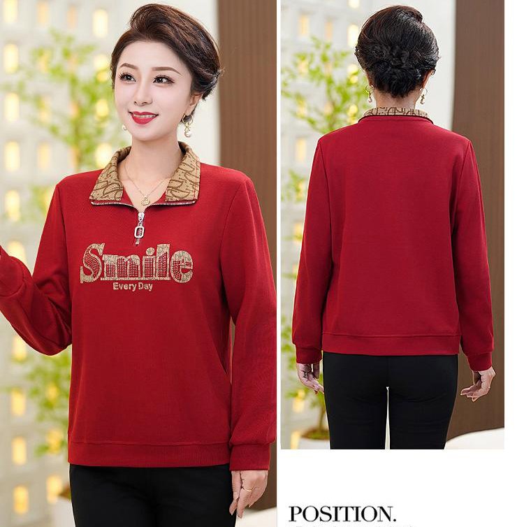 ラインストーン付き折り襟ハーフジップパーカー