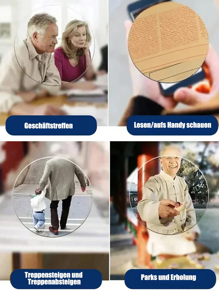 Automatische Zoom-Augenbrauenlinie Halbrahmen-Lesebrille mit Anti-Blaulicht