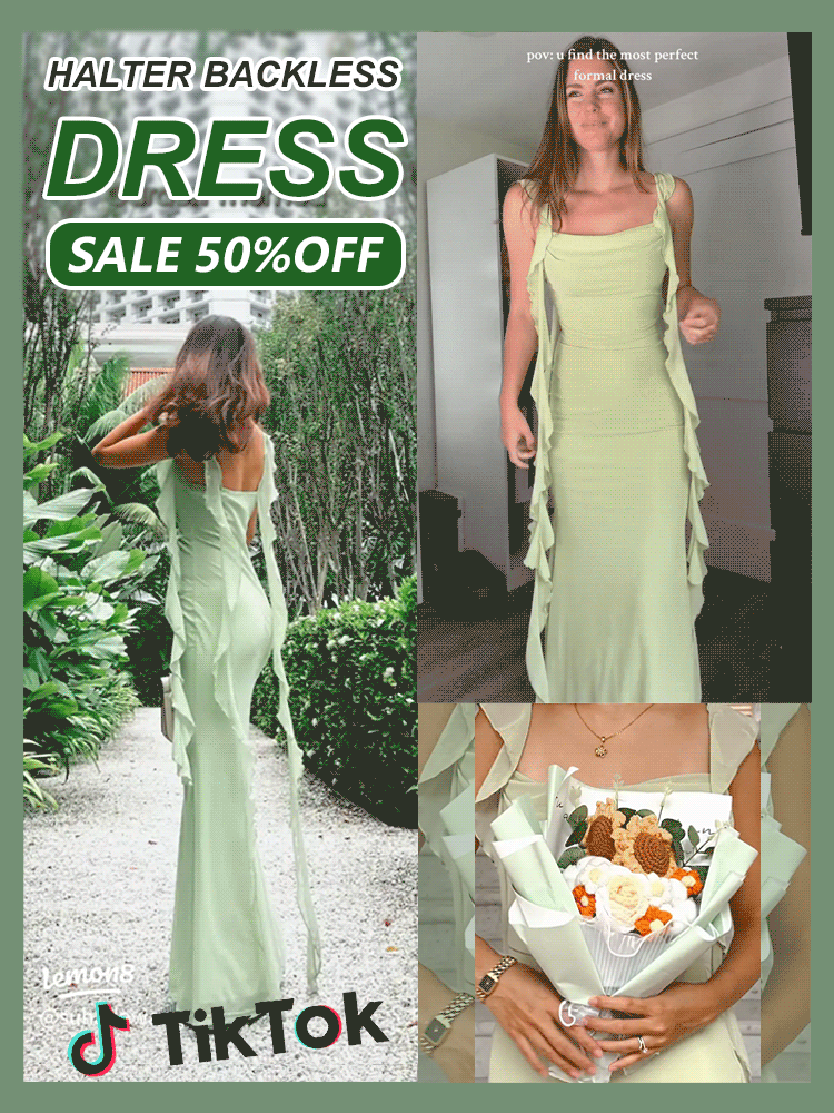 Halter backless ruffled ribbon long dress