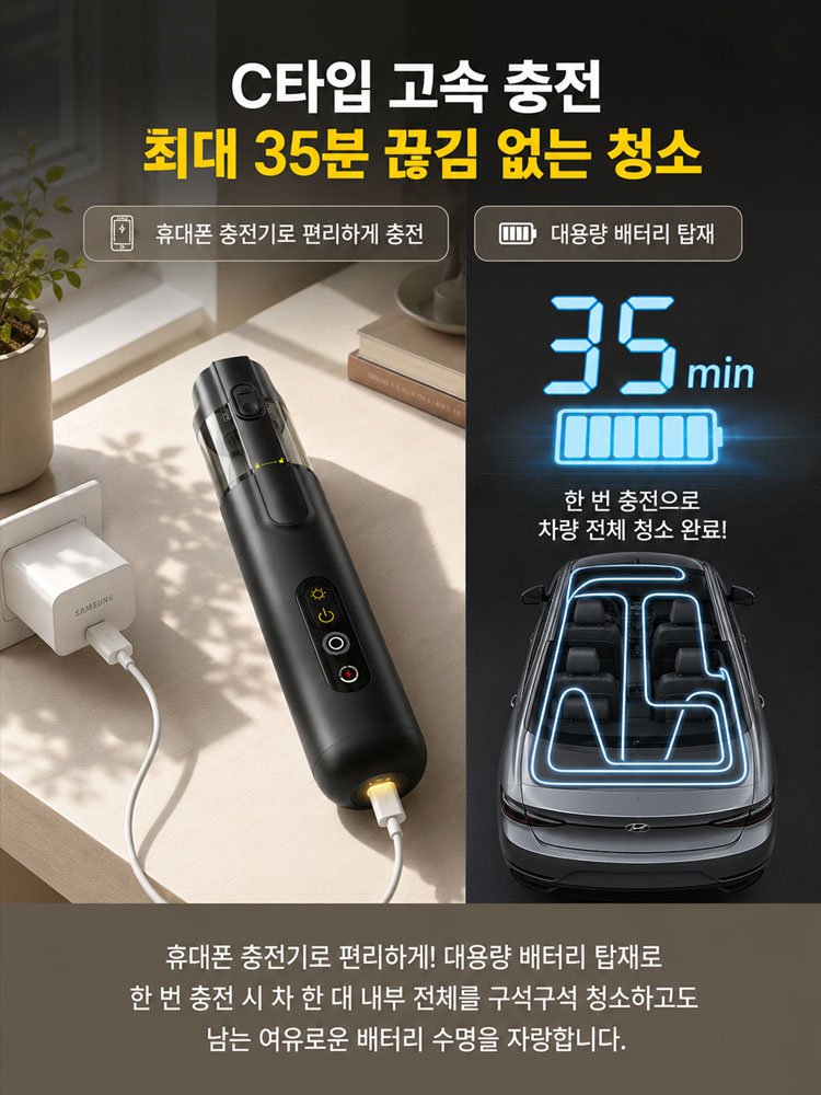45,000Pa 초강력 대흡입 핸디 무선청소기
