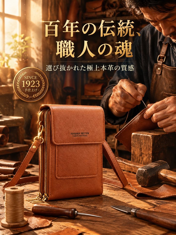 【百年の革工房】タッチ操作対応多収納ショルダーバッグ