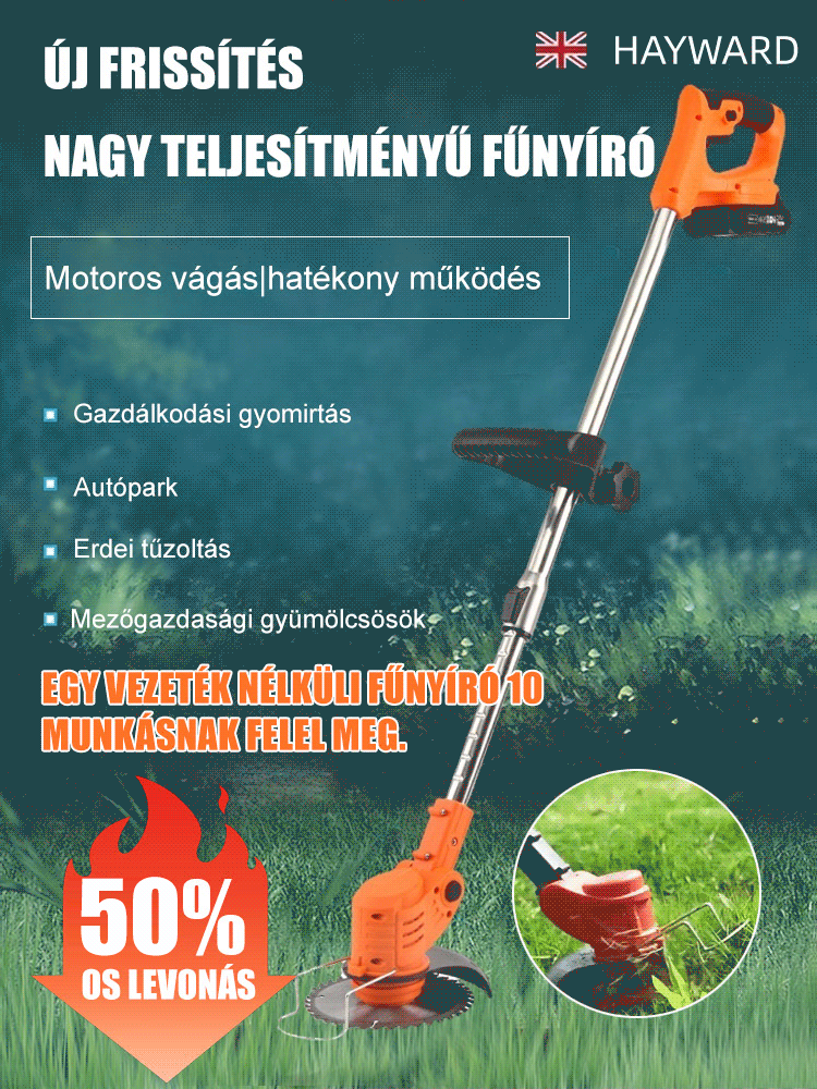 Újratölthető elektromos fűnyíró