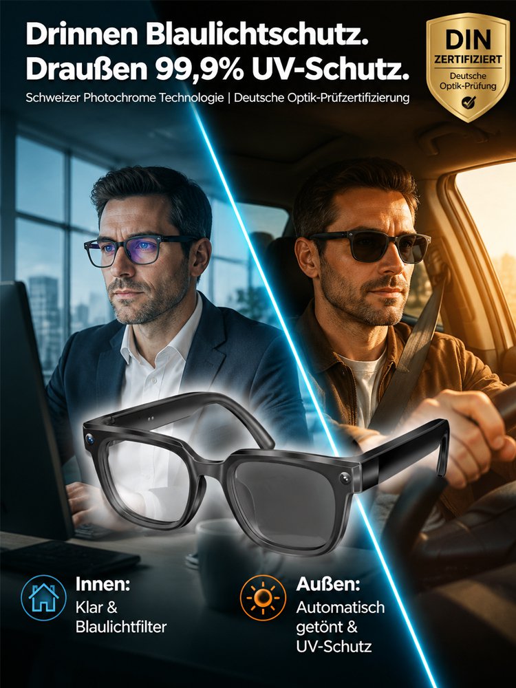 AI Übersetzungs-Smartbrille mit 8MP Kamera, Farbwechsel und Telefonfunktion
