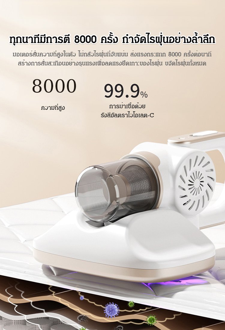 【เครื่องดูดฝุ่นและถูพื้นไร้สาย】เครื่องดูดฝุ่นกำจัดไรฝุ่นแรงดูดสูง