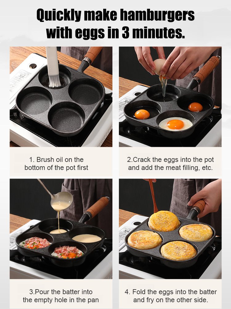 Deeper four-hole cast iron non-stick frying pan
