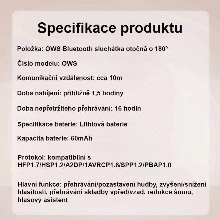 180° otočné otevřené OWS Bluetooth sluchátka
