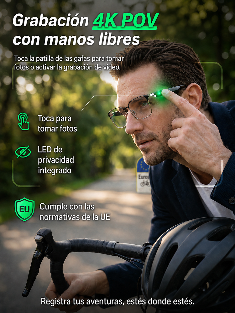 Gafas inteligentes AI con cambio de color control táctil y por voz