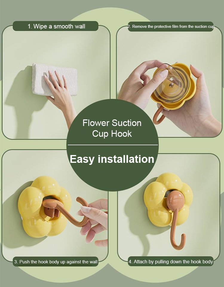 Set of colorful flower suction cup hooks for versatile home storage