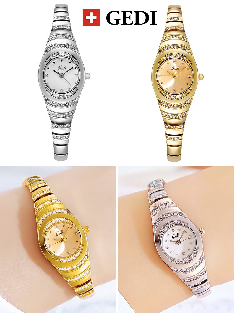 ساعة سهرة سويسرية بديعة فاخرة مرصعة بالزركون المشرق ذات حركة كوارتز&nbsp;