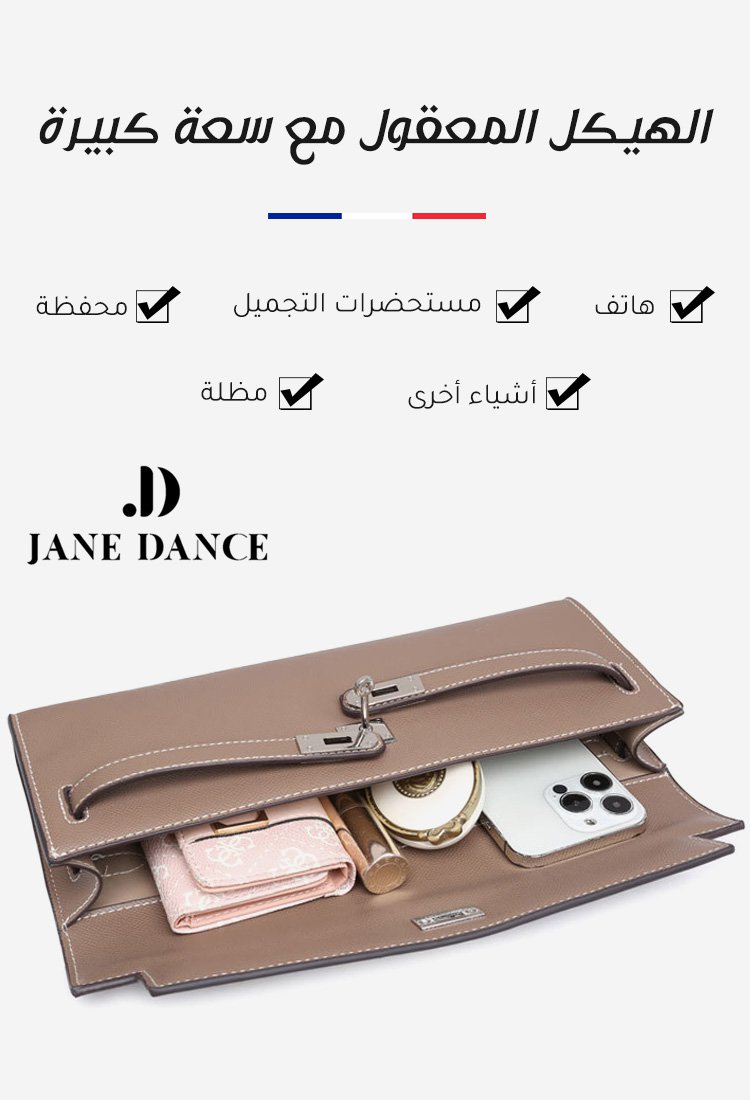 حقيبة يد نسائية عصرية أنيقة من الجلد الخشن الكلاسيكي من فرنسا